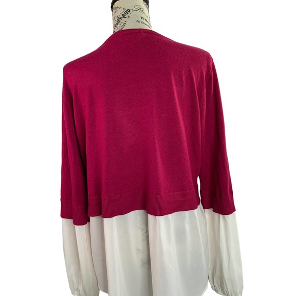 Milano Womens XL Twofer Blouse Double Layered Stretch Pink and White Long Sleeve - Picture 6 of 10